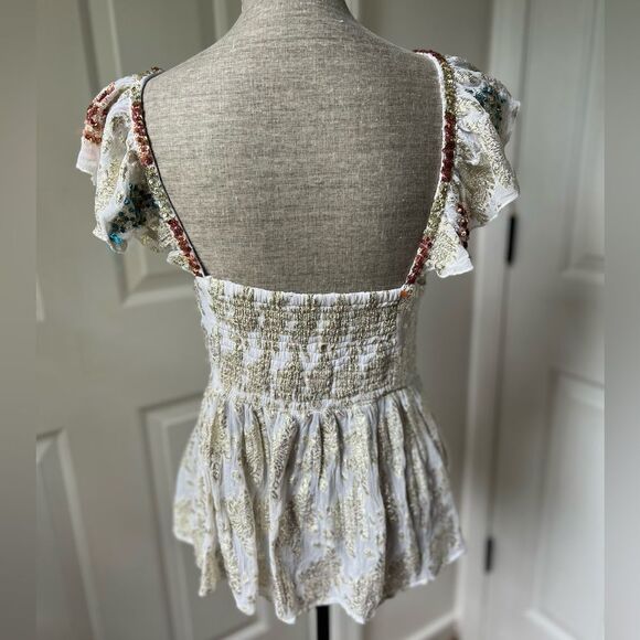 Free People All That Shimmers Jacquard Metallic Embroidered Top Shirt Medium - Picture 4 of 6